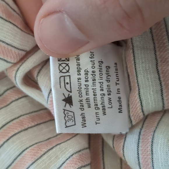 Morley Jelsa Girls Pink Striped Cotton Linen Blend Tie Back Dress - Picture 6 of 9